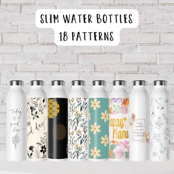 Slim Water Bottle, 20oz, Stainless Steel, Flower Pattern, Floral, Daisy,  Positive, Wild Flower, Gift for Her, Gift for Mom, Happy Mama 
