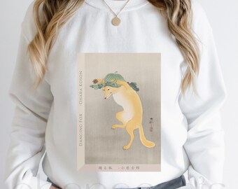 Fox Sweatshirt, Art Shirt, Dancing Fox by Ohara Koson, Unisex Sweatshirt, Gneder-nuetral, Adult, Youth, Kids, Art Lover, Gift