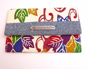 Kimono Business Card Holder, Card Case, Office Gift, Recycled Vintage Japanese Fabric, Ivory/Multi-Color