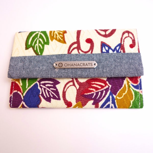 Kimono Business Card Holder, Card Case, Office Gift, Recycled Vintage Japanese Fabric, Ivory/Multi-Color