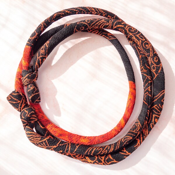 Fabric Bracelet, Adjustable Bracelet, Asian, Japanese, Unisex, Genderless, Gender Neutral, Gift, Black/Orange/Red