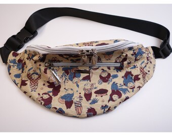 Kimono Fanny Pack, Recycled Vintage Japanese Fabric, Crossbody Bag, Waist Bag, Travel Bag, Belt Bag, Hip Pouch, Unisex Gift, Beige/Multi