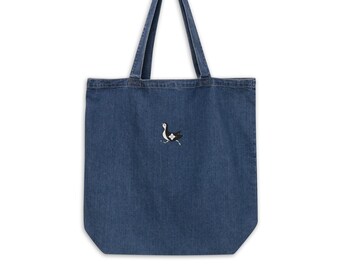 Organic Denim Tote Bag, Embroidered, Ohanako