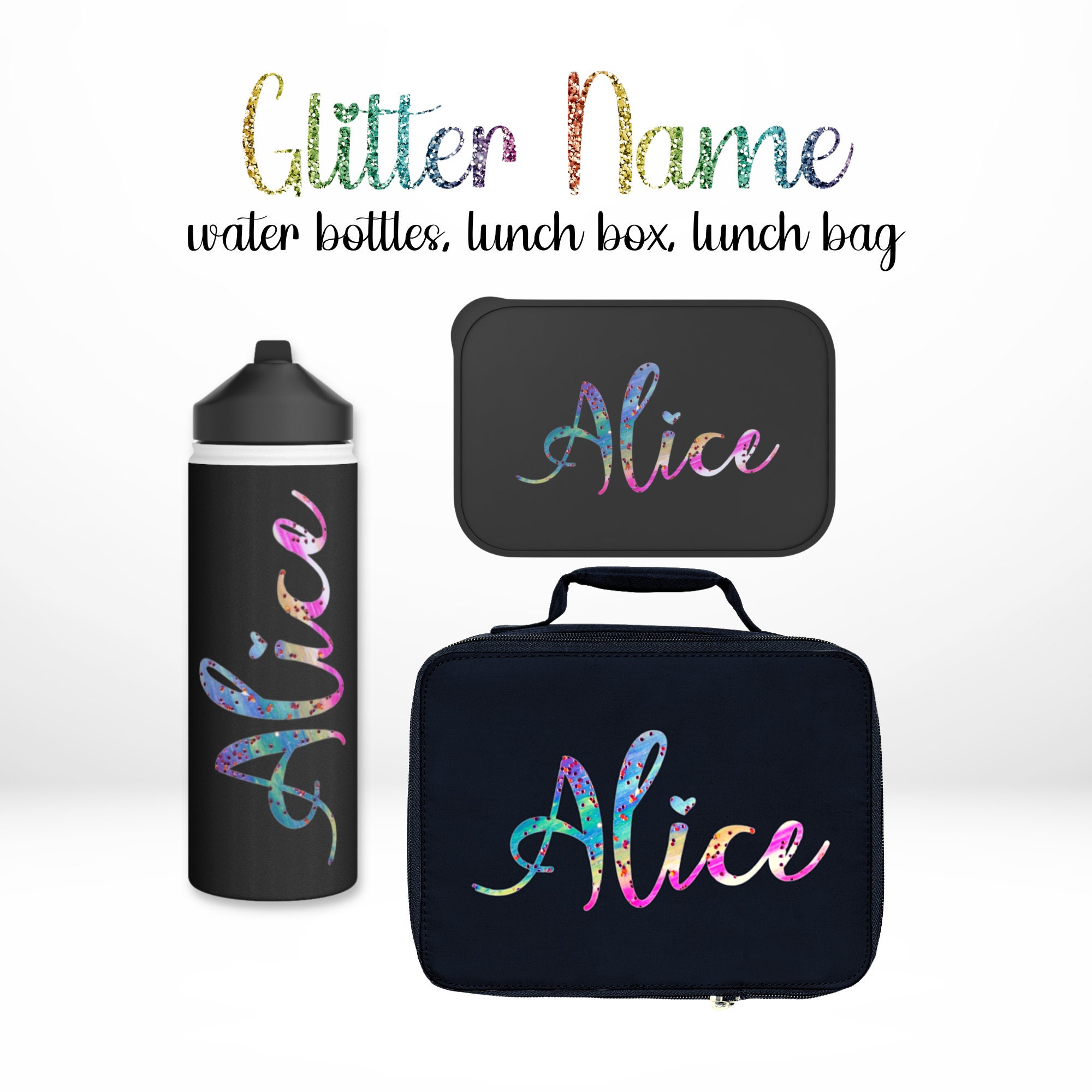 Personalized Lunch Box With Utensils Glitter Bento Box Etsy