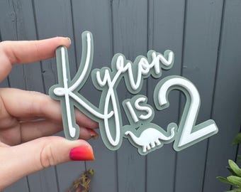 Custom name and age  dinosaur cake Charm