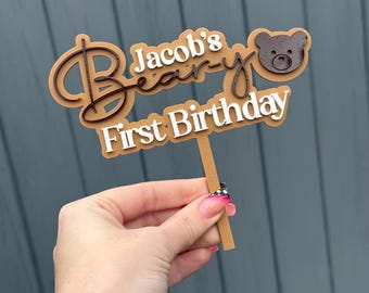 Acrylic  Beary First Birthday   Cake topper