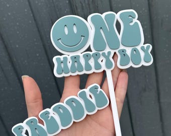 One happy boy Smiley / hippie  Cake charm and topper set