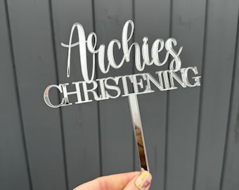 Custom christening acrylic cake  topper