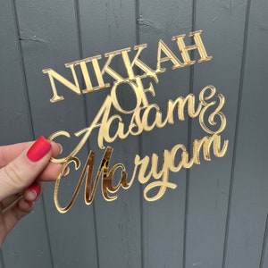 Nikkah acrylic cake  charm with 2 names