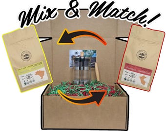 Kaffee-Geschenkbox mit 2 verschiedenen Bio-Kaffees + 1 French Press