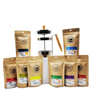 Coffee Gift Box Set 8 assorted coffees 1 French Press Coffee Maker The perfect house warming giftsShips OUT SAME DAY image 1