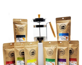 Coffee Gift Box Set 8 assorted coffees + 1 French Press Coffee Maker; The perfect Holiday Gift--Ships OUT SAME DAY!!