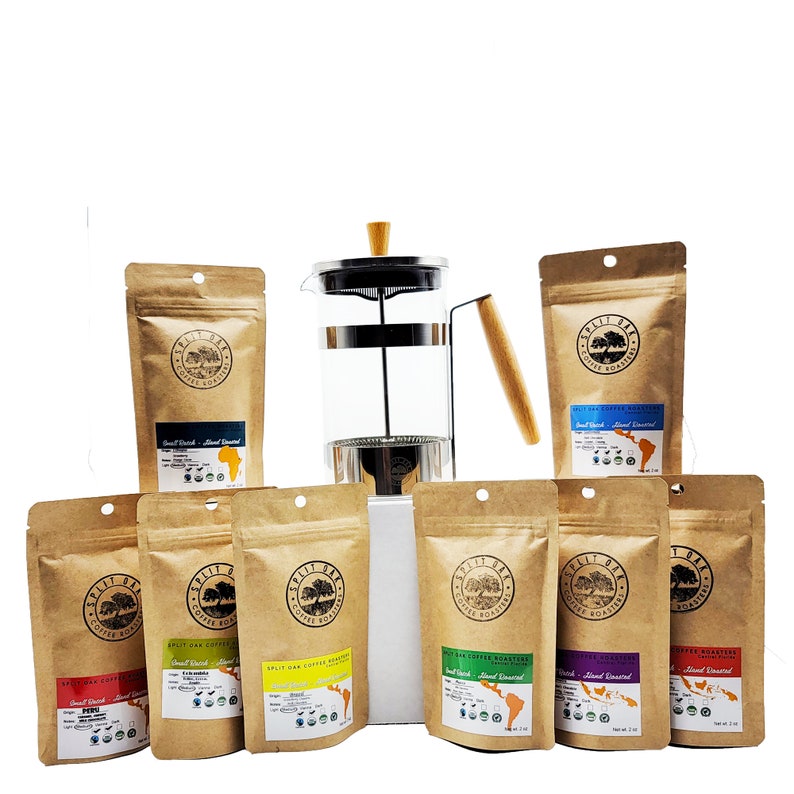 Coffee Gift Box Set 8 assorted coffees 1 French Press Coffee Maker The perfect house warming giftsShips OUT SAME DAY image 1