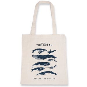 Defend the whales - sustainable organic vegan tote bag