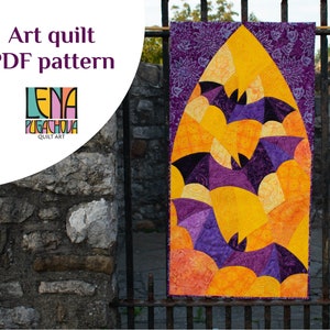 Bats in the Castle PDF art quilt pattern, curve piecing, instant download