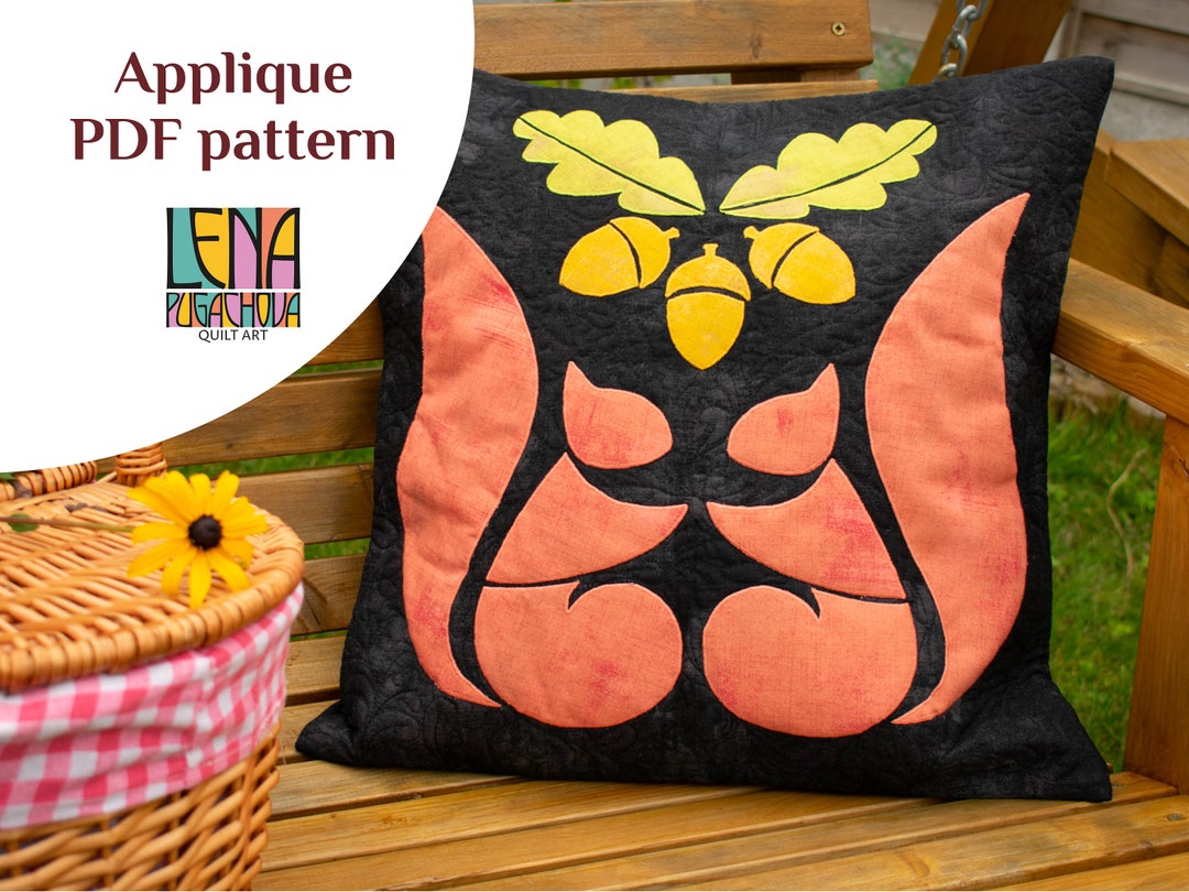 Squirrel Applique Block Pattern Squirrels - September Cushion/ Block of the Month Appliqué PDF Quilt ...
