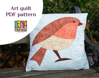 Padrão de colcha de arte PDF Little Robin, almofada de Natal, patchwork curvo, download instantâneo