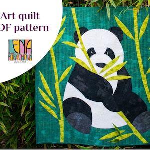 Eat, Sleep and Be Panda PDF art quilt pattern, panda quilt pattern, curve piecing, instant download