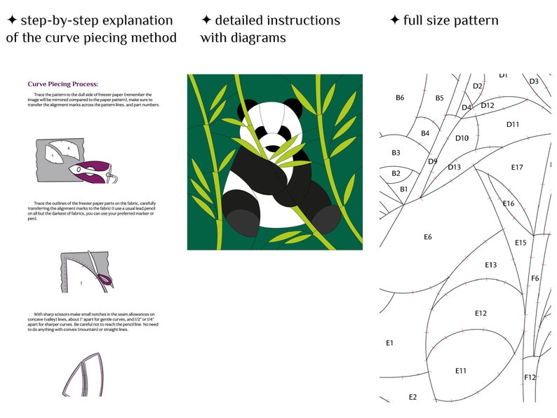 Panda Art Quilt Pattern: Curve Piecing (PDF Pattern) - Etsy