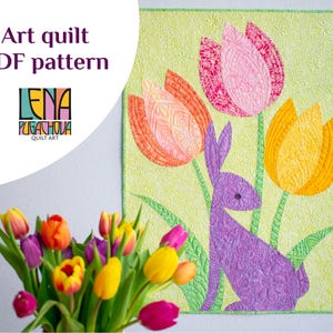 Hoppa, hoppa, vår - Påskhare PDF-quiltmönster, kurvlappning, omedelbar nedladdning