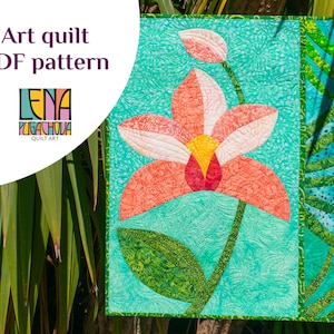 Tropical Orchid PDF art quilt pattern, curve piecing, instant download
