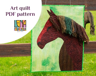 Horse Portrait, PDF art quilt pattern, curve piecing, instant download