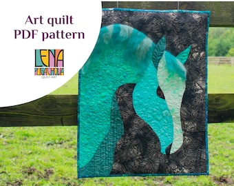 Horse portrait PDF art quilt pattern, curve piecing, instant download