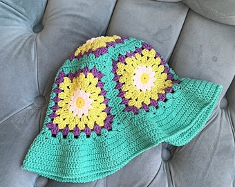 Crochet bucket hat, Granny square bucket hat, Bucket hat, Granny square, summer hat, cotton hat