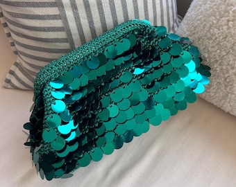 Handmade Crochet Sequin Clutch Bag: Luxury Evening Pouch