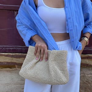 Handmade Raffia Crochet Clutch Bag: Party Bridal Straw Pouch
