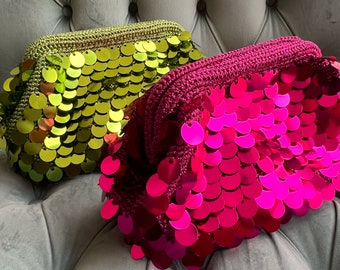 Sequin Evening Clutch Bag : Metallic Glitter Party Purse