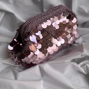 Crochet Bag, Luxury Bag, Handmade sequin clutch, Knitted sequin clutch, Handmade sequin pouch bag, Handmade bag, Crochet sequin bag, sequin