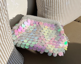 Handmade Sequin Mermaid Clutch Bag: Iridescent Bridal Pouch