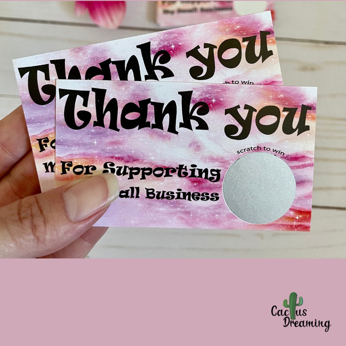 Return Thanks. Message Scratch off Thank You Cards Pink Watercolored Business Cards, Packaging ...