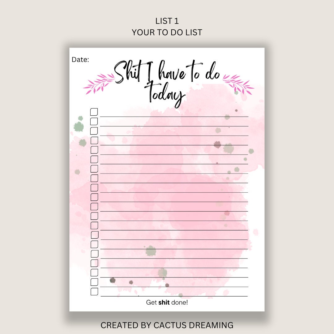 Pink To-do List, Check List, Printable Check List, Digital PDF Download ...