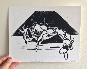 Koi Mountain Linocut Print