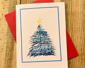 Frosty Blue Christmas Tree w/Starfish Topper Set of 5 Blank Note Cards, Red Envelopes. See FREE SHIPPING details!