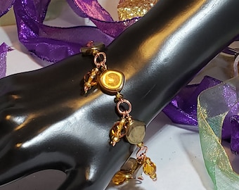 Bronze Czech Coin Bead and FP bead bracelet in bronze and gold colors