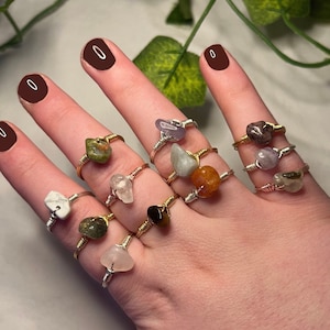 Anneaux de cristal | Anneaux enveloppés de fil | Quartz rose Aigue-marine Améthyste Citrine Jaspe Aventurine verte Sodalite Labradorite Mookaite Préhnite