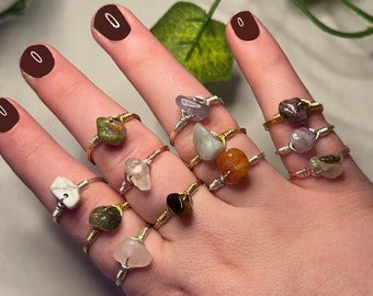 Crystal Rings | Wire Wrapped Rings | Rose Quartz Aquamarine Amethyst Citrine Jasper Green Aventurine Sodalite Labradorite Mookaite Prehnite