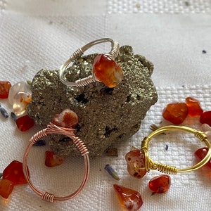 CARNELIAN RINGS wire wrapped crystal rings gold, silver, rose gold genuine carnelian image 3