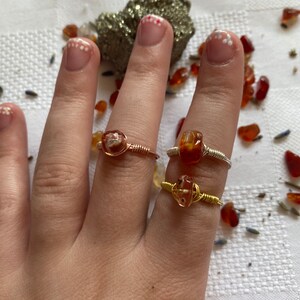 CARNELIAN RINGS wire wrapped crystal rings gold, silver, rose gold genuine carnelian image 5