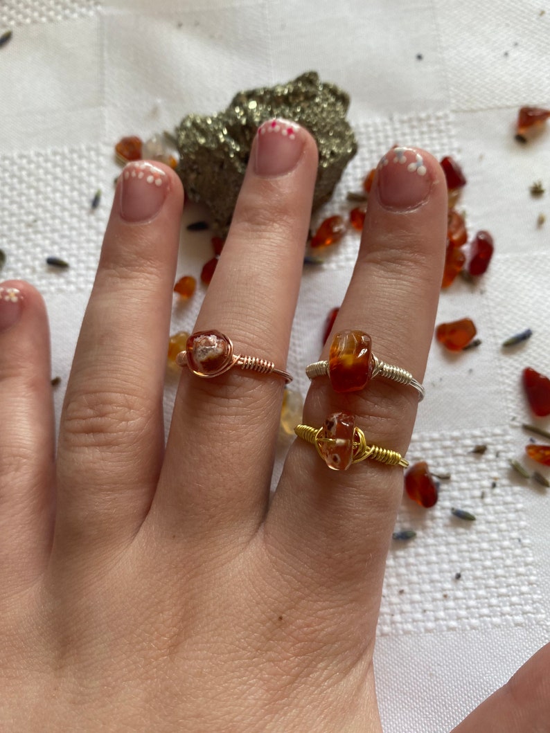 CARNELIAN RINGS wire wrapped crystal rings gold, silver, rose gold genuine carnelian image 5