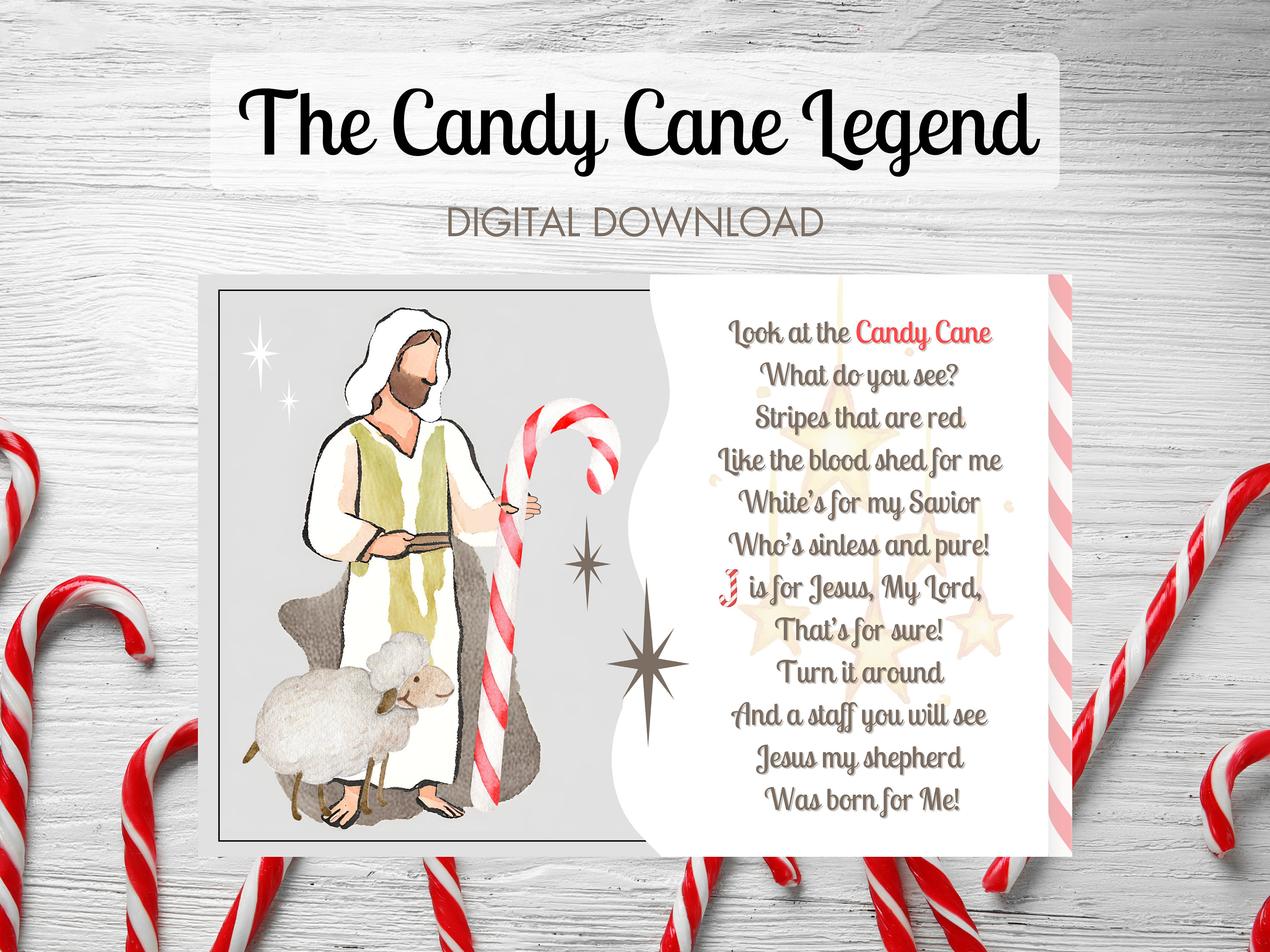 Candy Cane Legend Printable Jesus Shepherd Candycane Christmas Primary