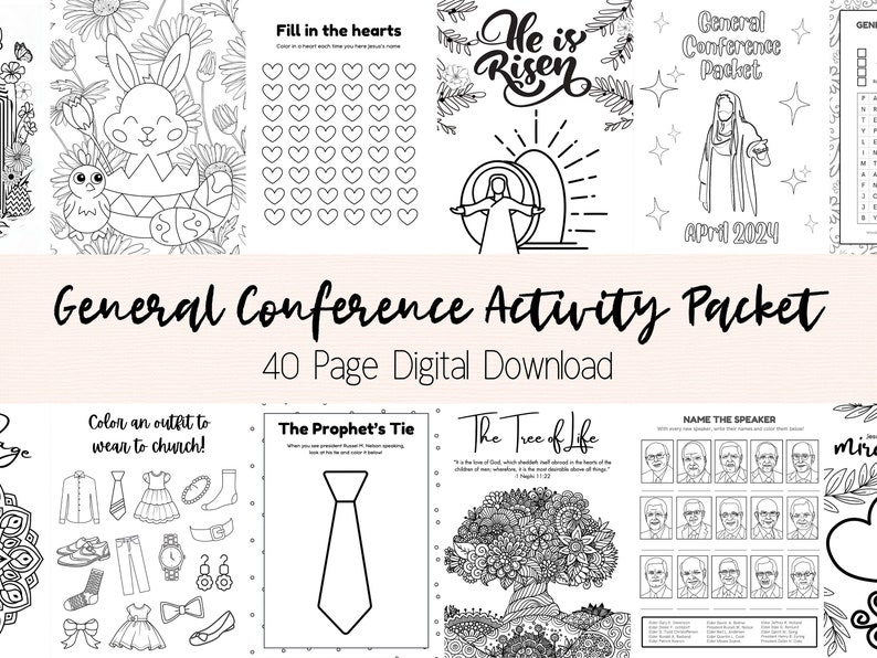 General Conference Activity Packet Digital Download April 2024 Primary and Youth Coloring Activity Book Pages Easter & Spring image 1