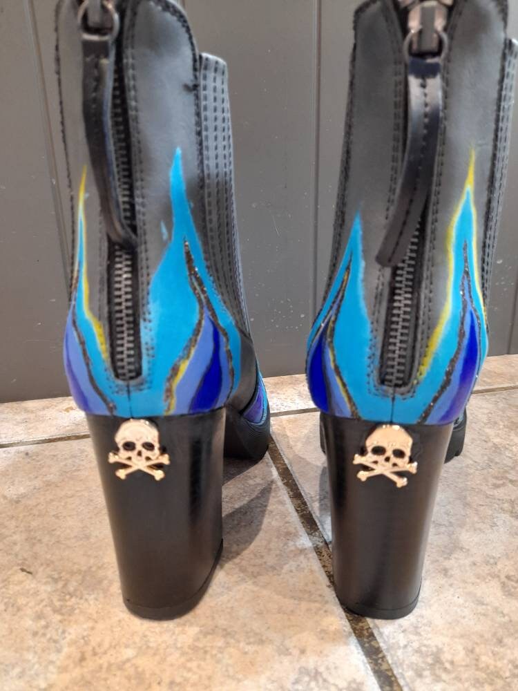 Grey Ankle Boots Blue Flame Shoes Combat Boots Disney Etsy