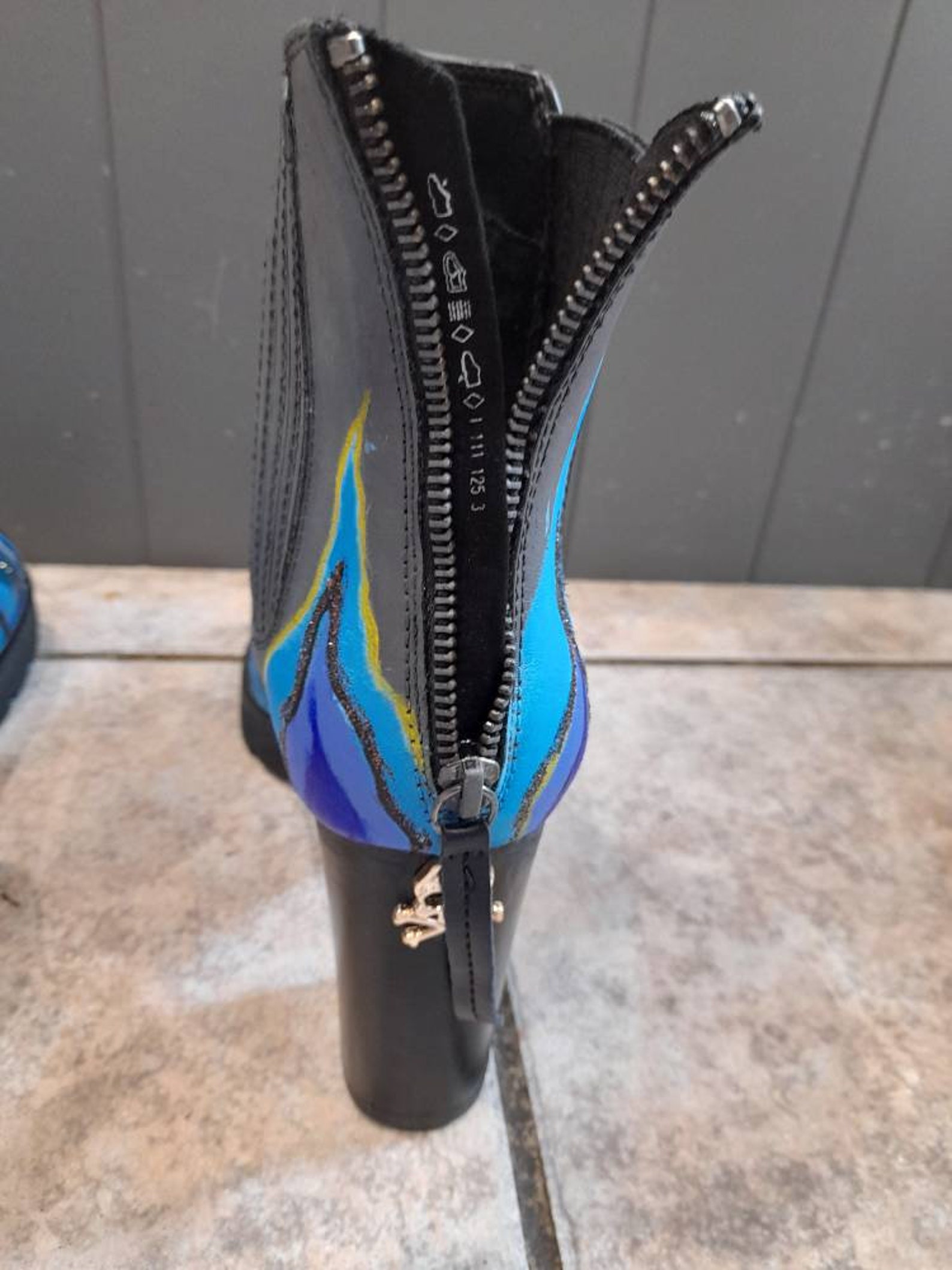 Grey Ankle Boots Blue Flame Shoes Combat Boots Disney Etsy