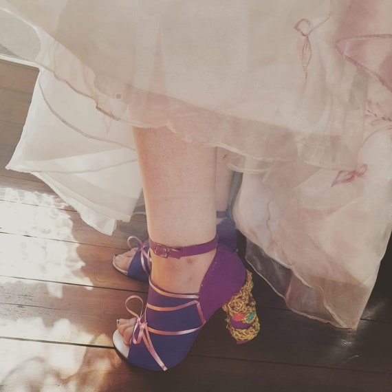 Rapunzel Peep Toe Shoes for Adults, Purple and Pink Heeled Shoes, Floral  Braided Bridal Shoes, Strappy High Heels, Fairytale Cosplay Shoes -   Canada