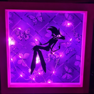 Scatola luminosa Angel Dust, cornice luminosa Hazbin Hotel, decorazione murale anime, lampada rosa, scatola delle ombre 3D Silhouette, luce notturna a LED, regalo per la festa del papà
