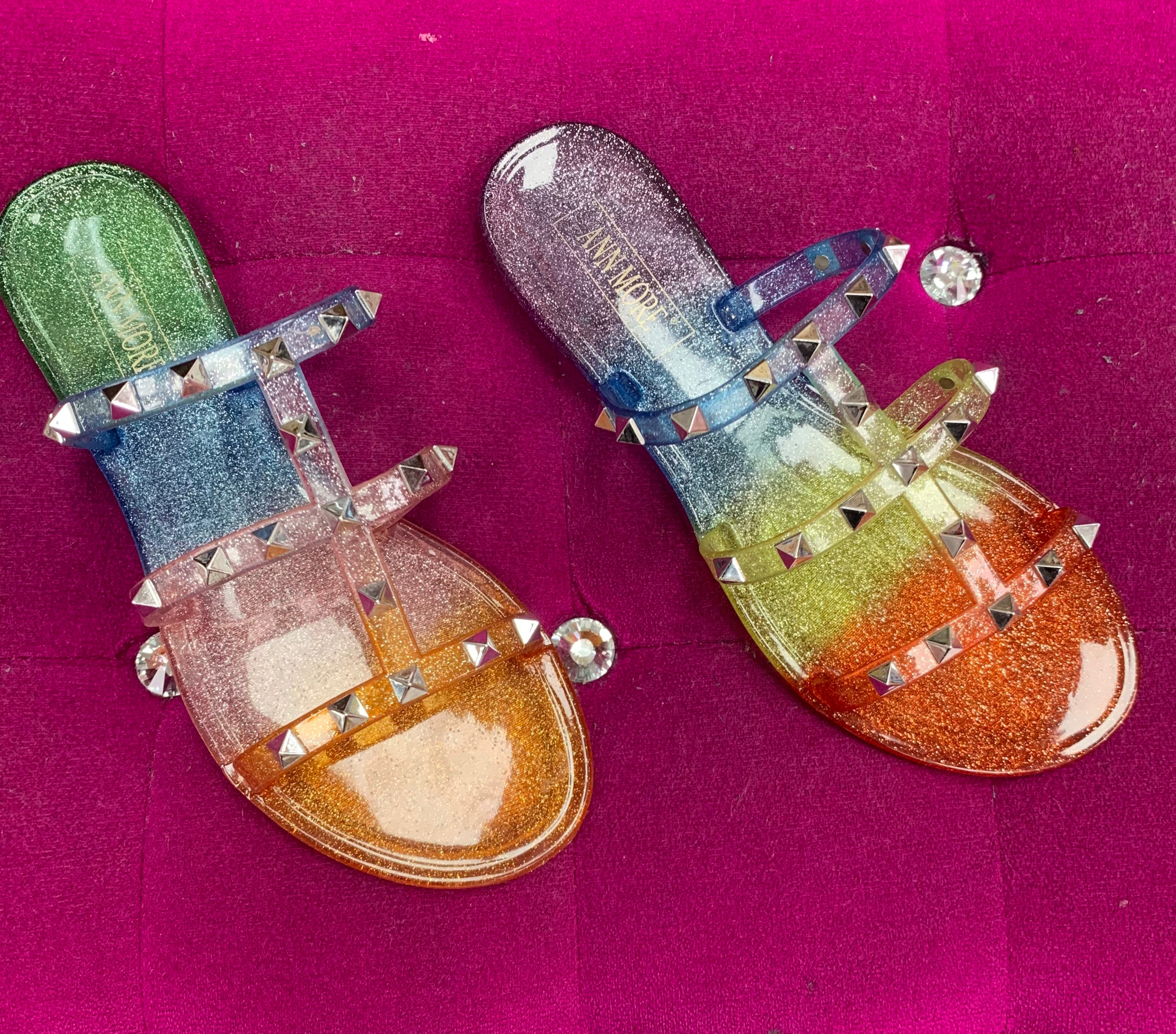 Rainbow studded sandals Etsy
